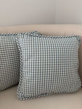 Pair of Dakotah Brand Chambray Gingham Throw Pillows 11.5" Farmhouse Cottage